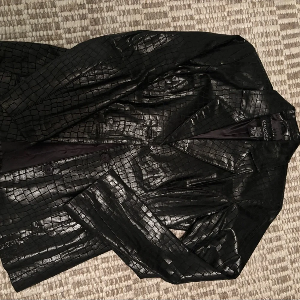Dialogue Shiny Black Croc-Patterned genuine LEATHER Blazer xs - Picture 4 of 11